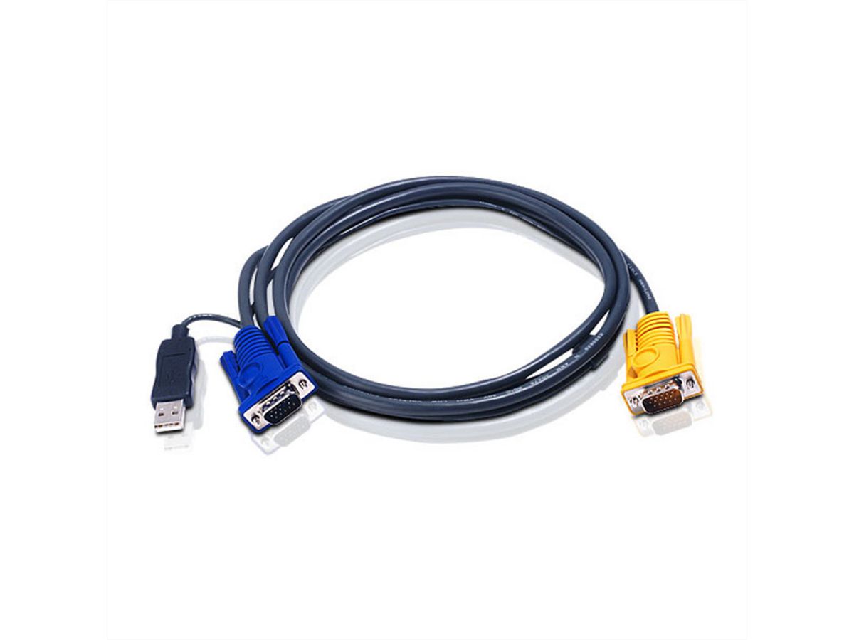 ATEN 2L-5202UP Câble KVM VGA USB (avec convertisseur PS/2-USB intégré), noir, 1,8 m