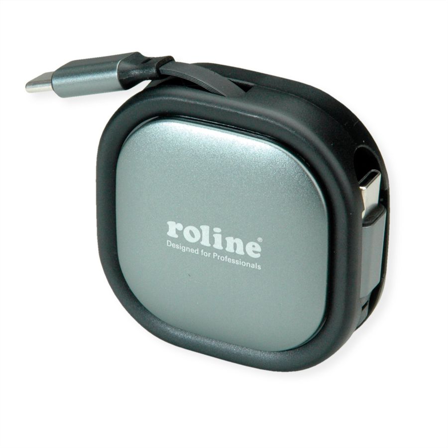 ROLINE Câble rétractable USB 2.0, 60W, C-C, M/M, noir, 1,2 m