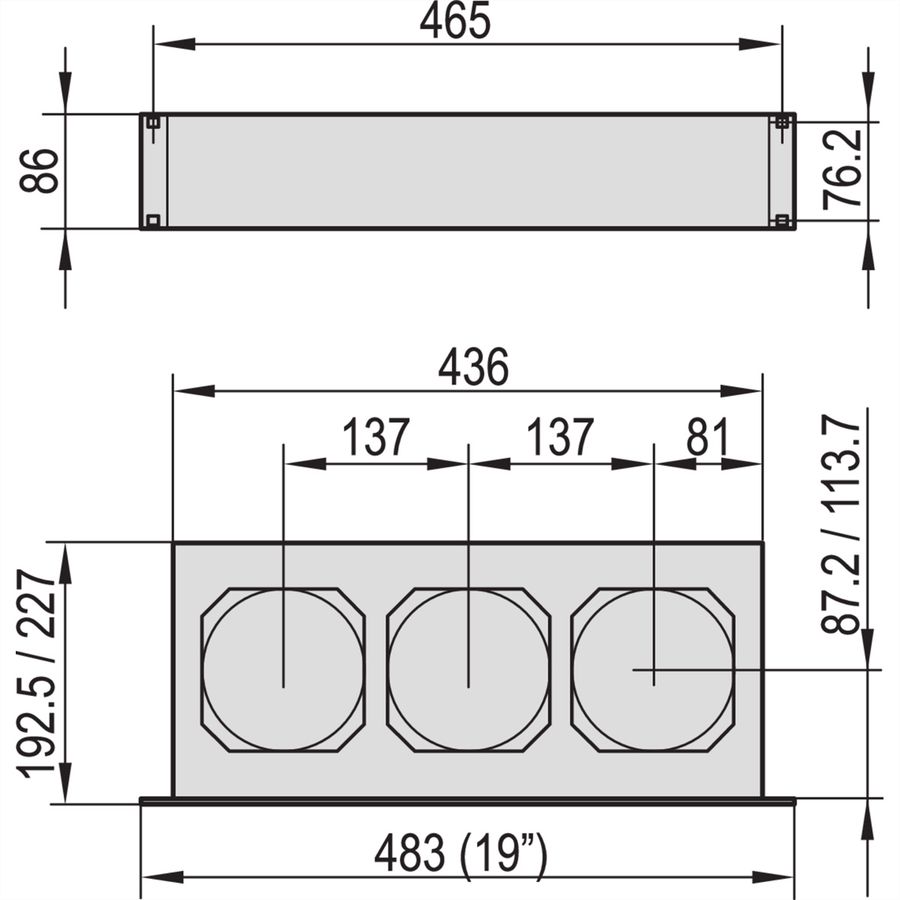 SCHROFF 19" Ventilateur de poussée 2 U, axial pour profondeur de panneau 220 mm, 445 - 530 m³h