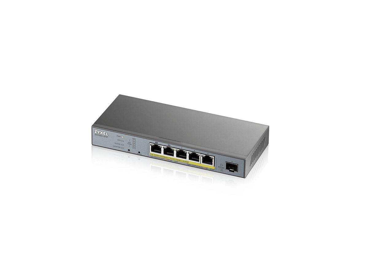 Zyxel GS1350-6HP-EU0101F commutateur réseau Géré L2 Gigabit Ethernet (10/100/1000) Gris Connexion Ethernet, supportant l'alimentation via ce port (PoE)