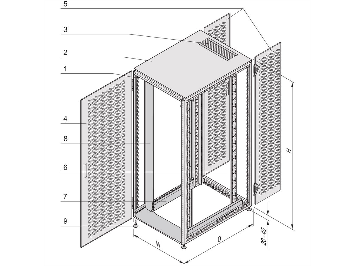 SCHROFF Varistar Armoire serveur, RAL 7021, Side-by-Side, 52 U, 2450H, 600W, 1000D