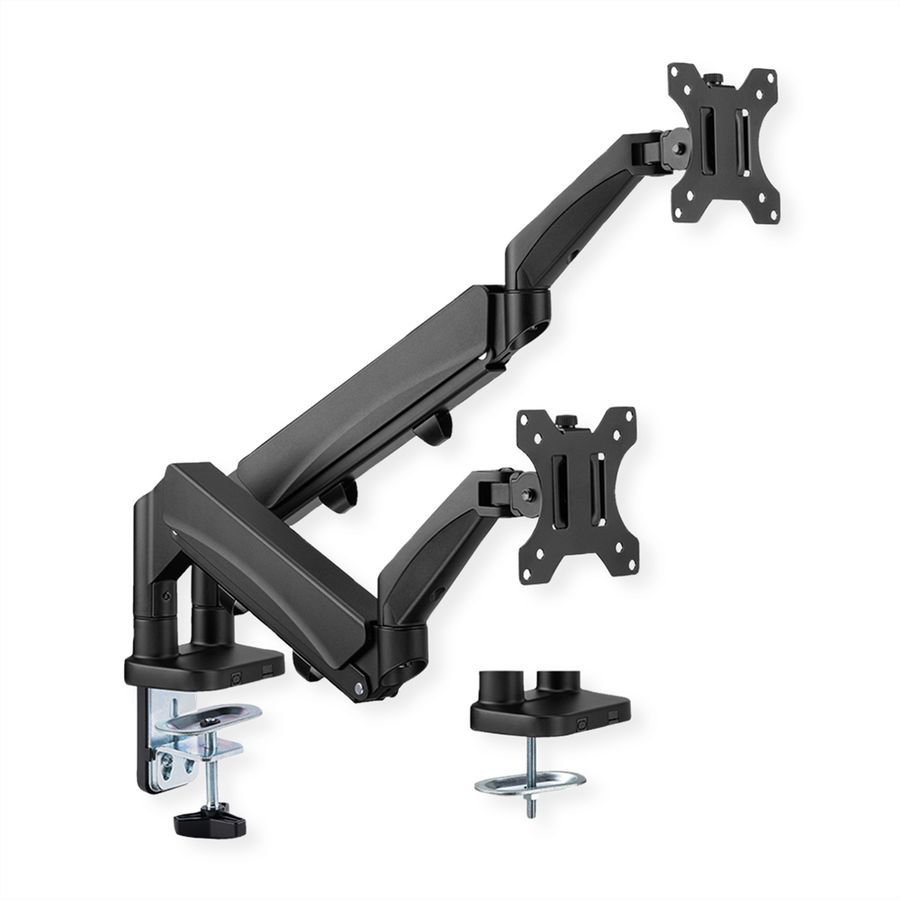VALUE Bras double LCD, fixation sur bureau, vérin à gaz, 6 articulations