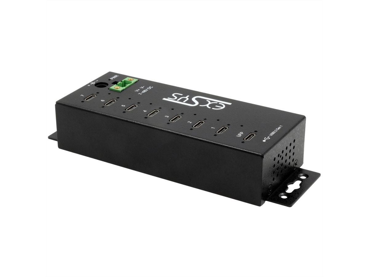 EXSYS EX-1537HMVS Hub USB-C 3.2 Gen 1 métallique à 7 ports, avec protection contre les surtensions EDS 15 kV