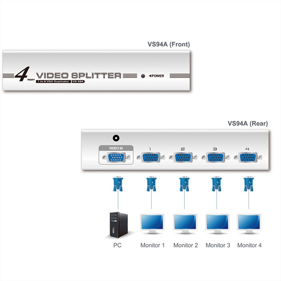 ATEN VS94A Splitter Vidéo, 350MHz, 4 écrans