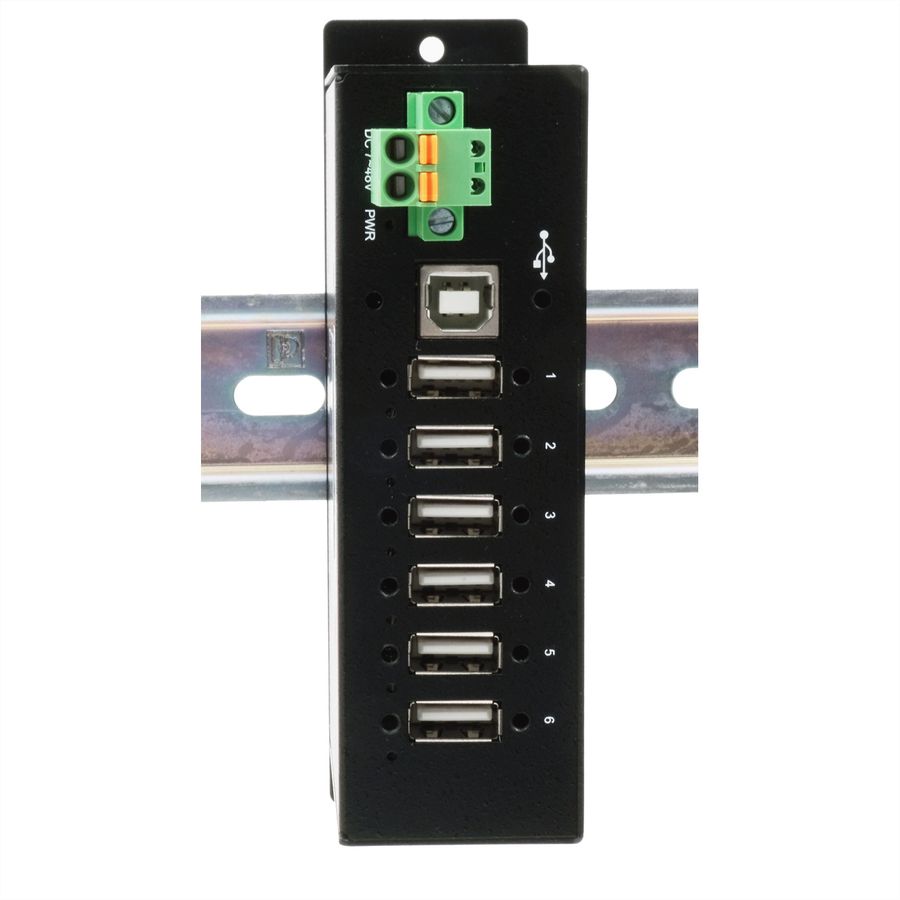 EXSYS EX-1596HMVS Hub métal USB 2.0 à 6 ports, protection de surtension 15KV ESD (rail DIN)