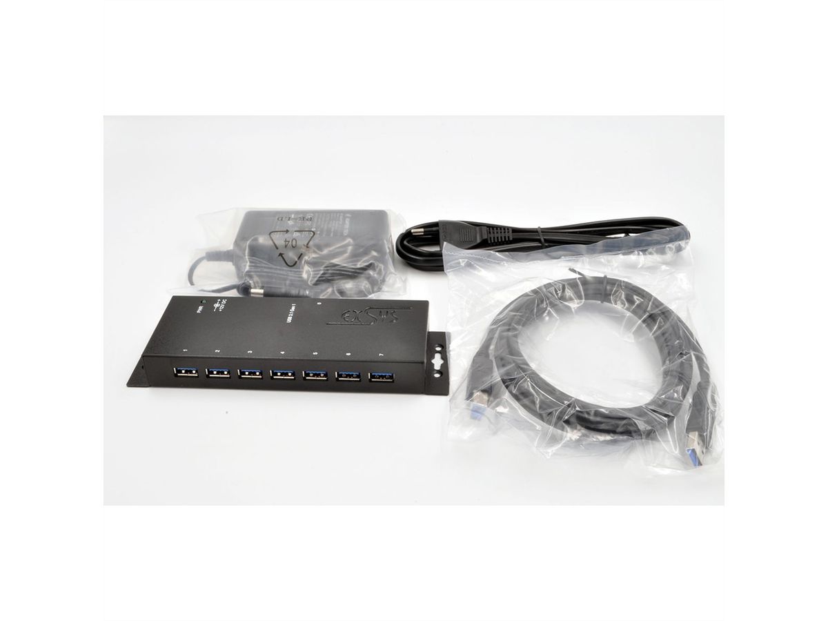 EXSYS EX-1188HMS-3 HUB USB 3.2 Gen1 à 7 ports, protection de surtension 15KV ESD et boîtier métallique