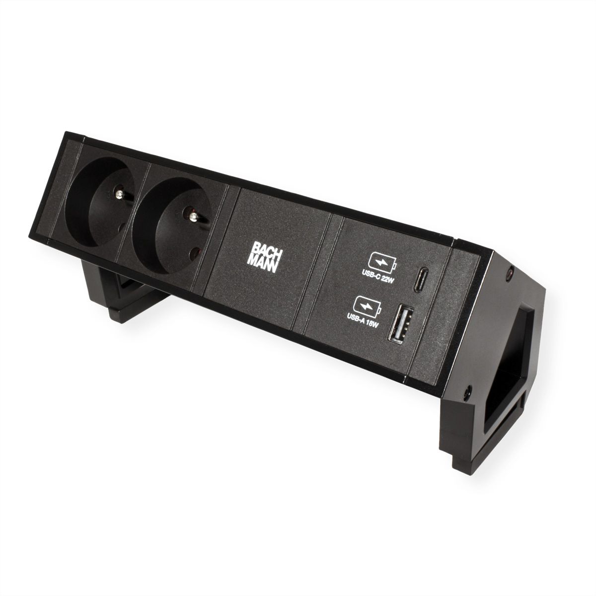 BACHMANN DESK 2 Bloc multiprise 2x UTE, 1x USB A&C 22W, noir, 0,2 m