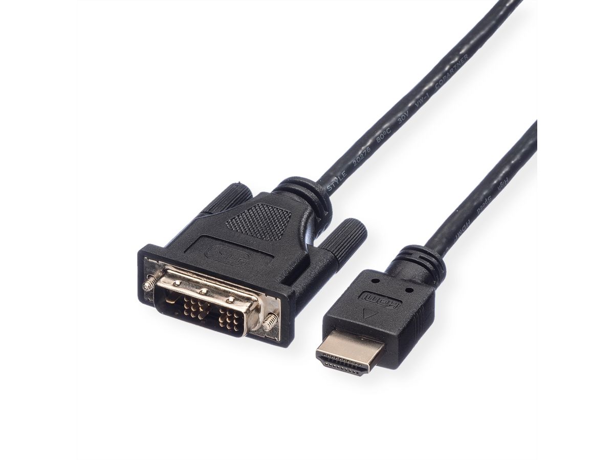 ROLINE Câble de raccordement pour écran DVI (18+1) M /HDMI M, noir, 1,5 m