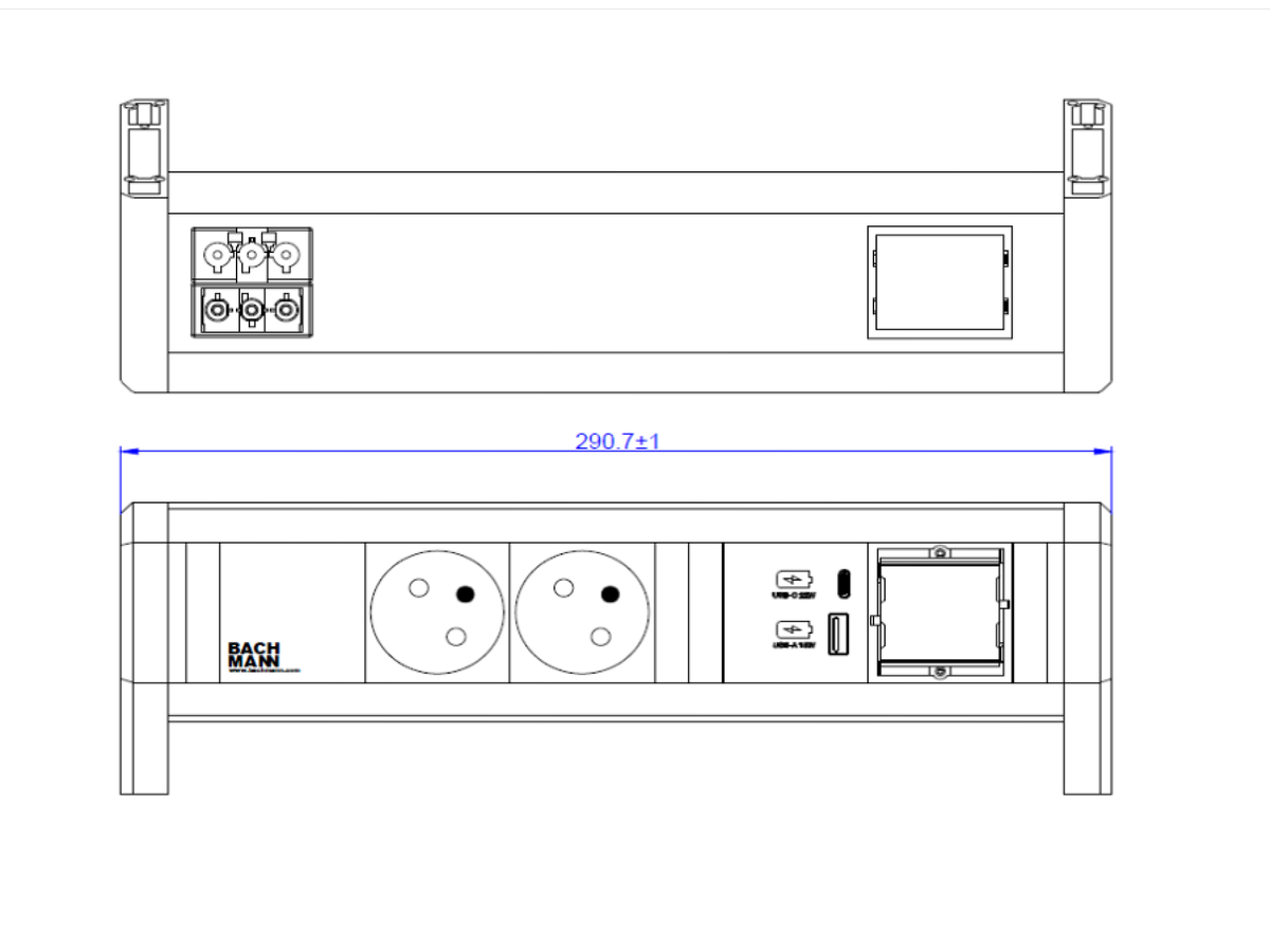 BACHMANN DESK 2xUTE 1xUSB A/C 22W 1xCM GST18 RAL9010