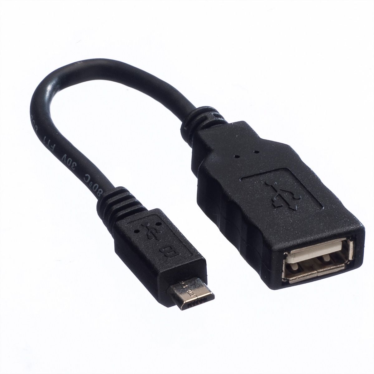 ROLINE Câble USB 2.0, USB A femelle - Micro USB B mâle, OTG, 0,15 m