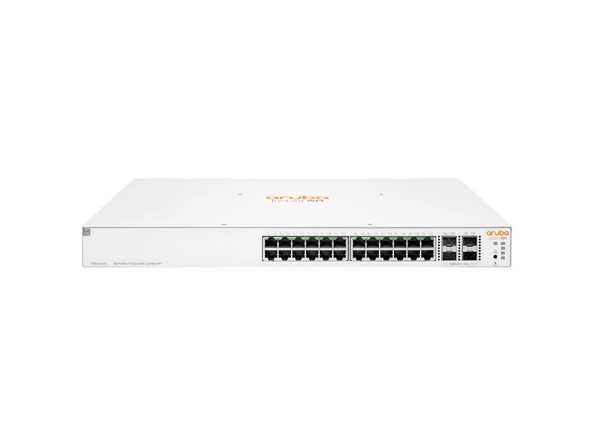 HPE Aruba Networking Aruba Instant On 1930 24G Class4 PoE 4SFP/SFP+ 370W Géré L2+ Gigabit Ethernet (10/100/1000) Connexion Ethernet, supportant l'alimentation via ce port (PoE) 1U Blanc