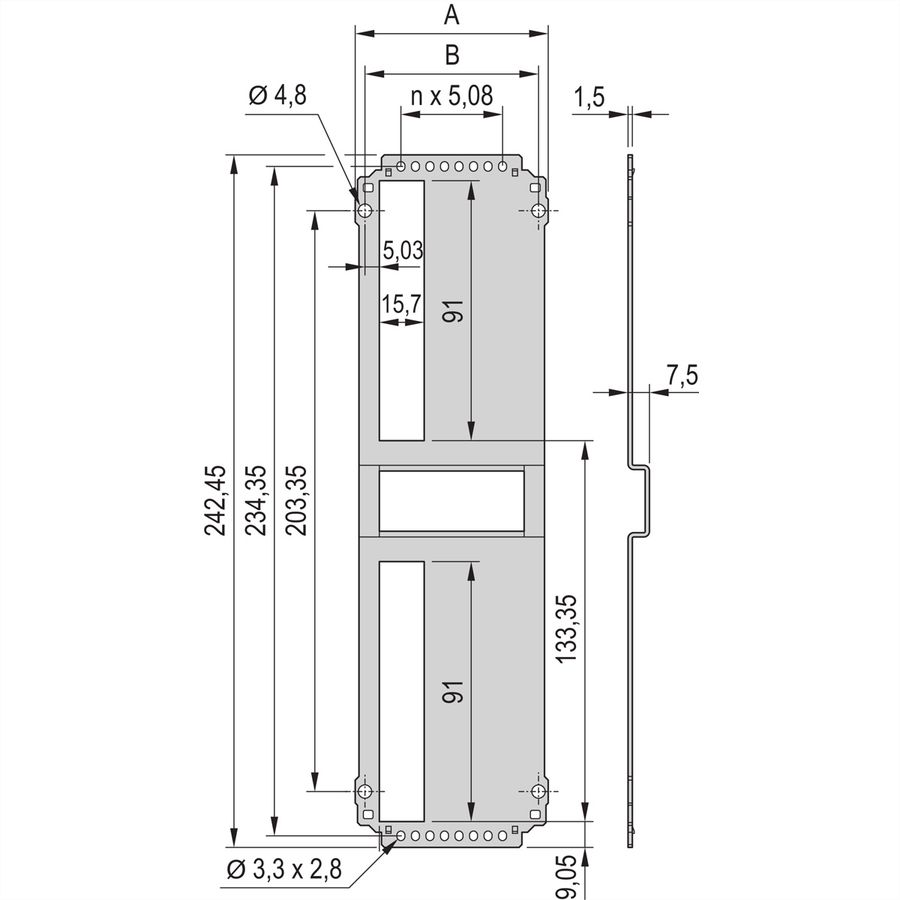 Unité enfichable de type cadre SCHROFF, panneau arrière, découpe pour un connecteur, 6 U, 8 HP