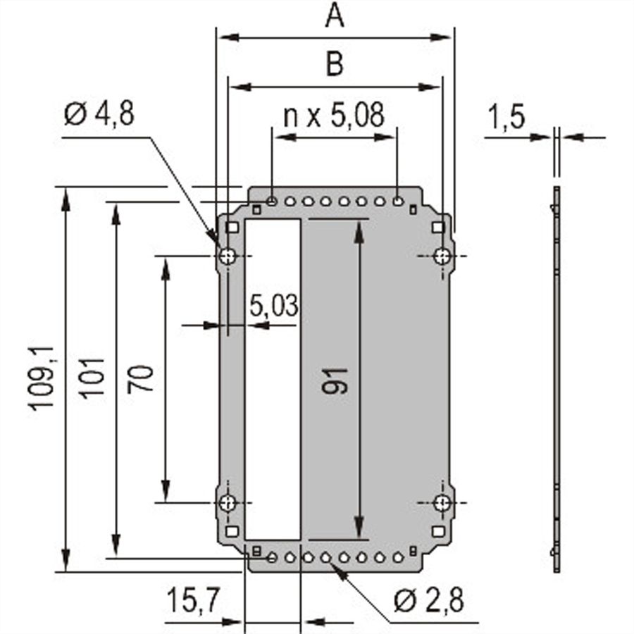 Panneau arrière de l'unité enfichable de type cadre SCHROFF, découpe pour un connecteur, 3 U, 10 HP