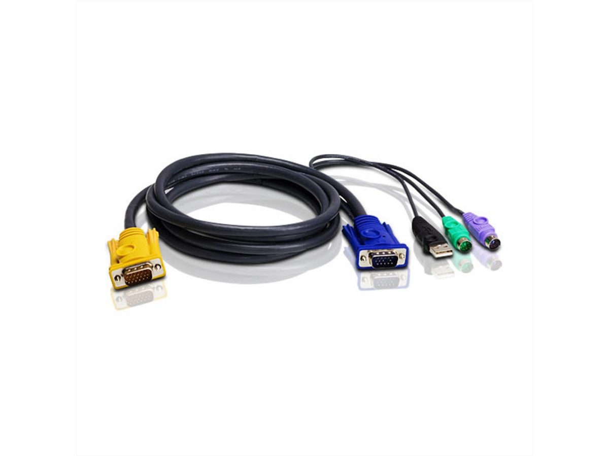 ATEN 2L-5302UP Câble KVM USB PS/2, noir, 1,8 m