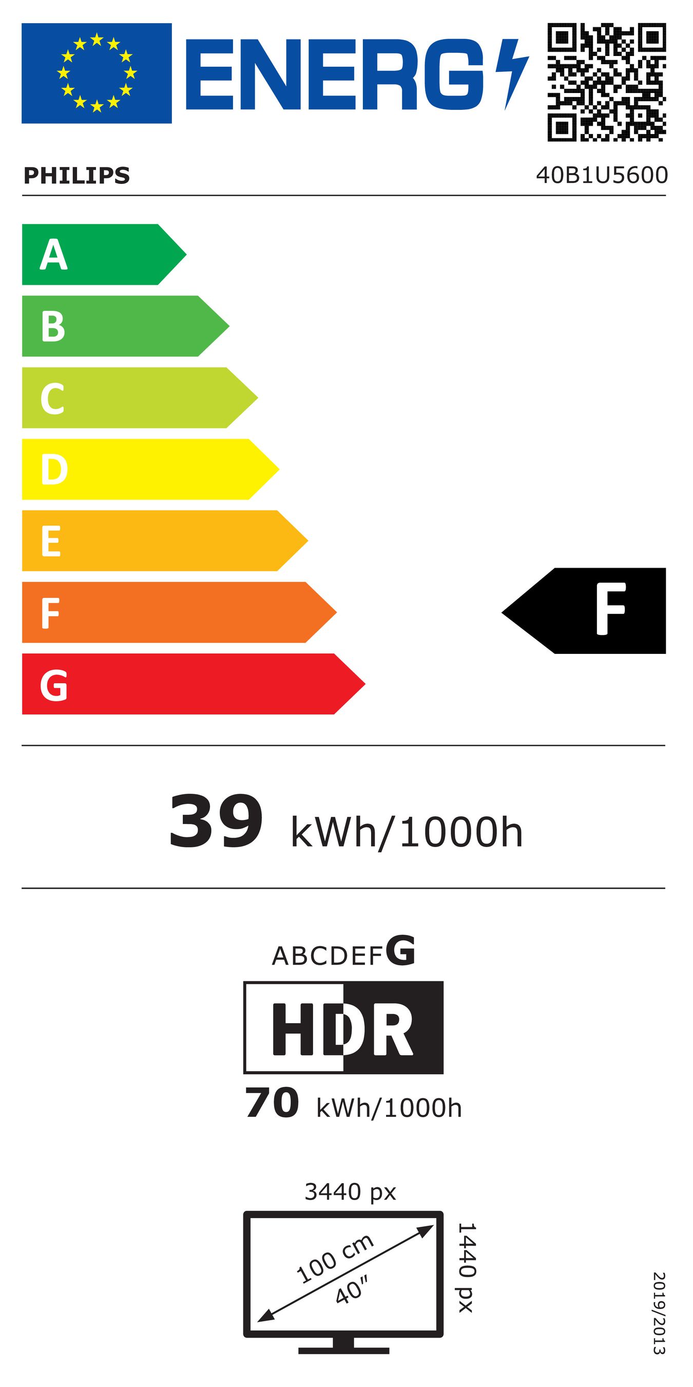 Philips 5000 series 40B1U5600/00 écran plat de PC 101,6 cm (40") 3440 x 1440 pixels Wide Quad HD LCD Noir