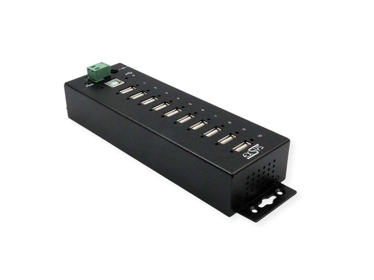 EXSYS EX-1170HMVS Hub métal USB 2.0, 10 ports, protection de surtension 15KV