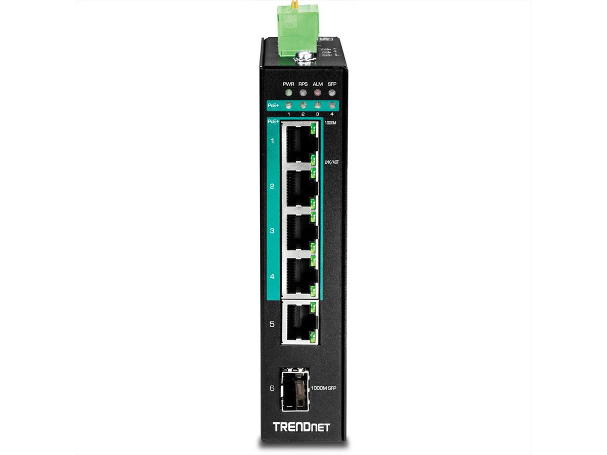 TRENDnet TI-PG541i Switch Rail DIN PoE+ Gigabit industriel de couche 2 à 6 ports