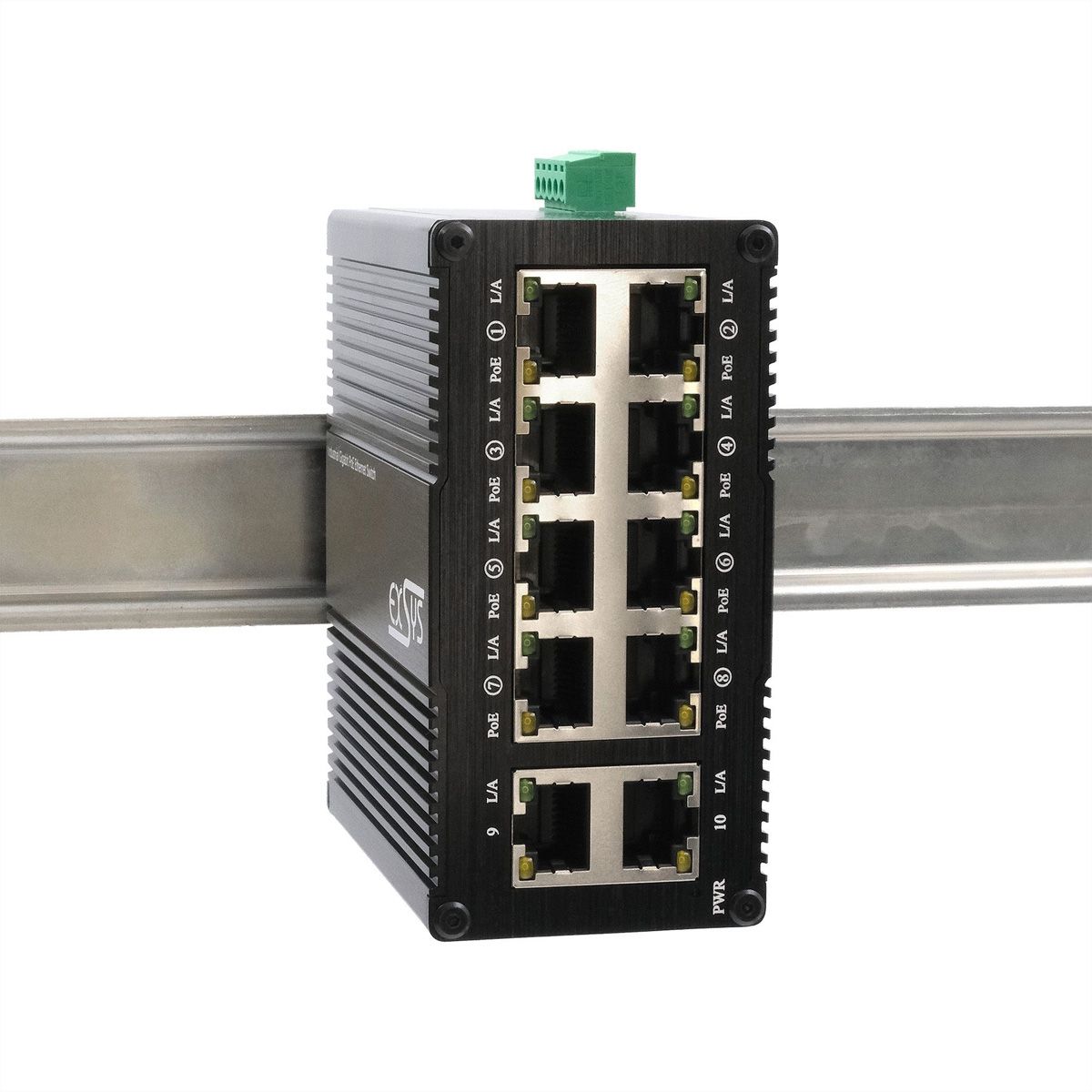 EXSYS EX-62026PoE Mini-commutateur Gigabit PoE industriel à 10 ports, 8x PoE + 2x 10/100/1000Tx