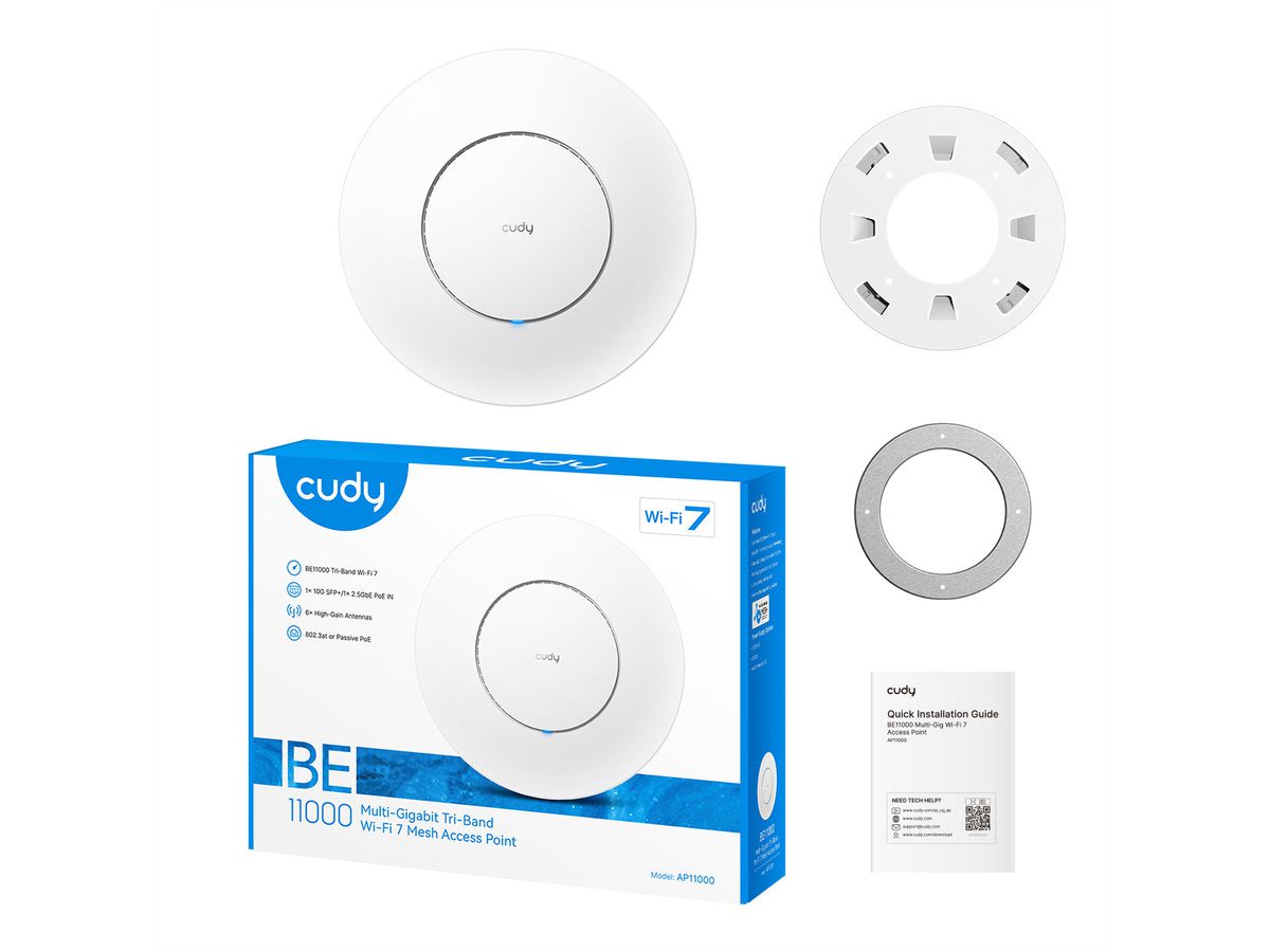 CUDY AP11000 BE11000 Point d'accès Wi-Fi 7 tri-bande 2,5 G avec SFP+ 10 G