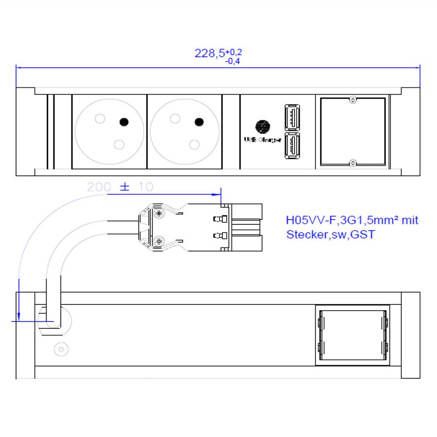 BACHMANN VENID 2xUTE 1xUSB Charger 1xCM 0,2m GST18