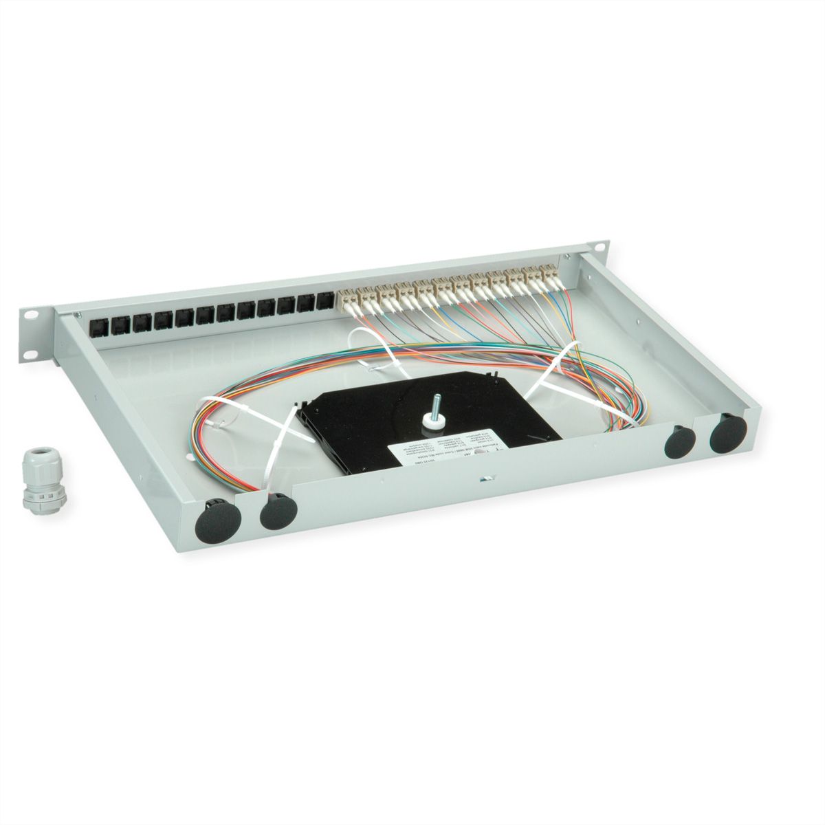 TELEGÄRTNER BASIS eco Panneau FO avec coupleurs et pigtails, 12x LC Duplex, beige, OM2, Grade C