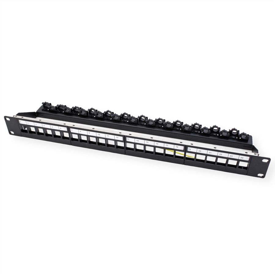 ROLINE Panneau de brassage 19" vide pour Keystone, 24 ports blindés, Fixation par clip, noir