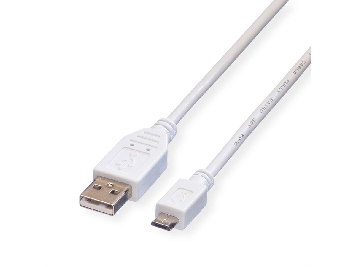 VALUE Câble USB 2.0, USB A mâle - Micro USB B mâle, blanc, 1,8 m