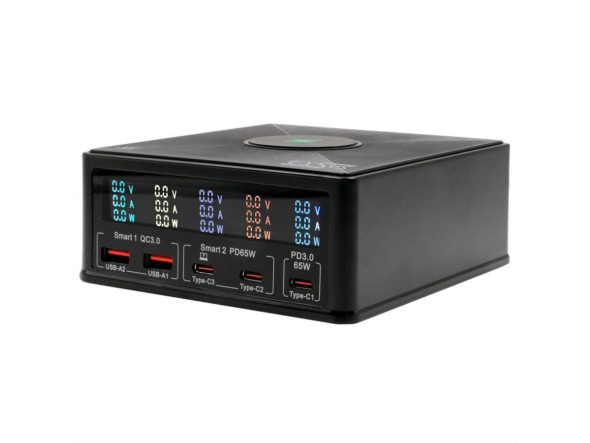 EXSYS EX-1106 Chargeur multiports High Power, QI 15W et USB-C PD à max. 160W