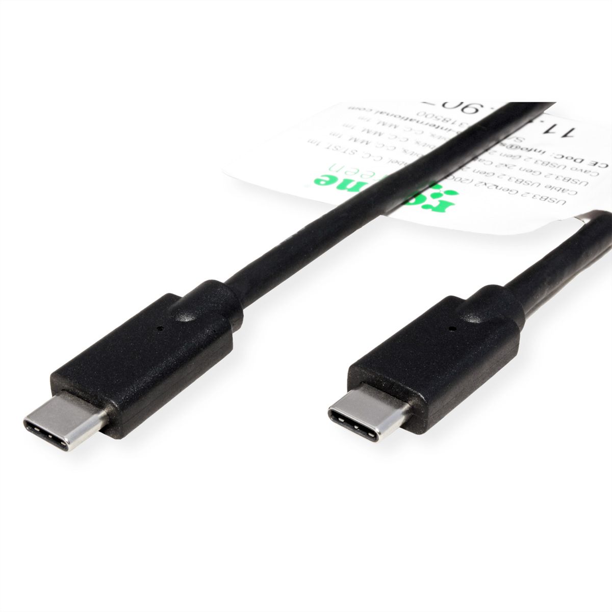 ROLINE GREEN Câble USB 3.2 Gen 2x2, C-C, M/M, 4K UHD-1, 20Gbit/s, Emark, 100W, noir, 1 m