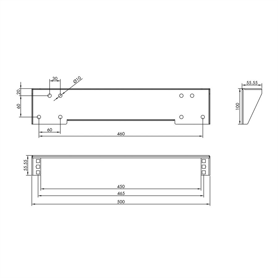 Support 19" mural / sous le bureau, 1 UH, noir