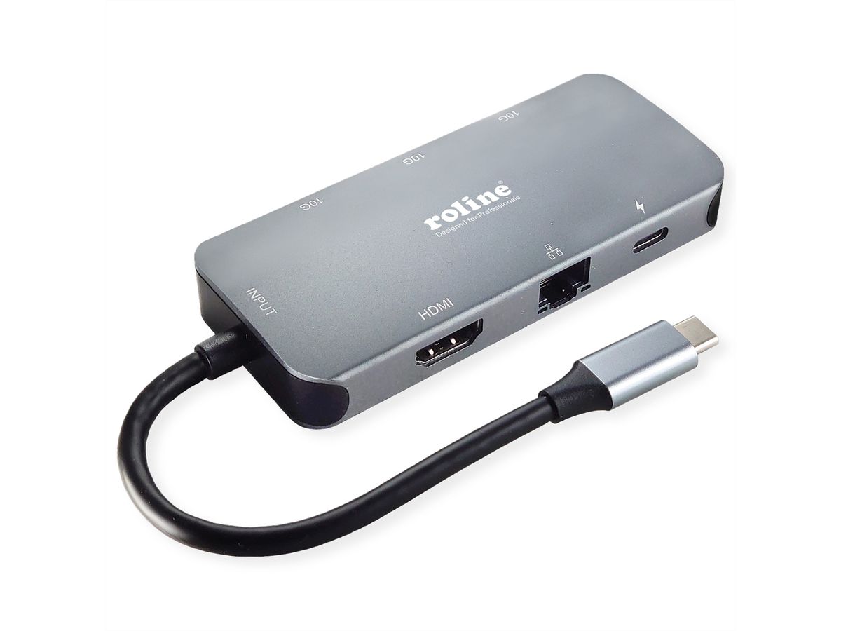 ROLINE Station d'accueil USB 3.2 Gen 2 multiports de type C, HDMI 4K, LAN -  SECOMP France