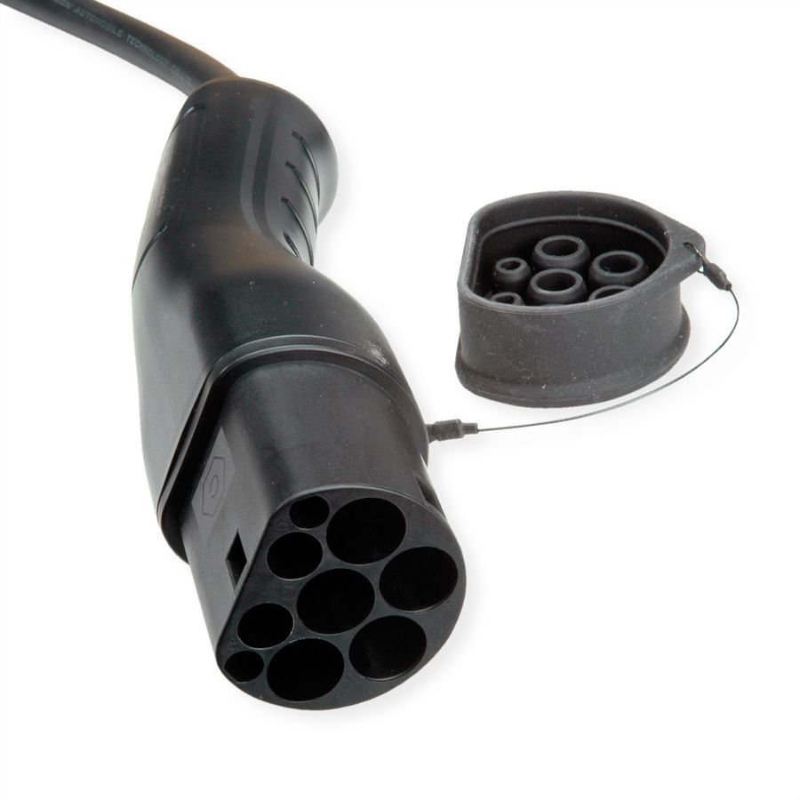 ROLINE Câble de recharge VE type2, 1-Phase, 250VAC (1P+N+E), 32 A, 7,4 kW, spirale (max. 3m)