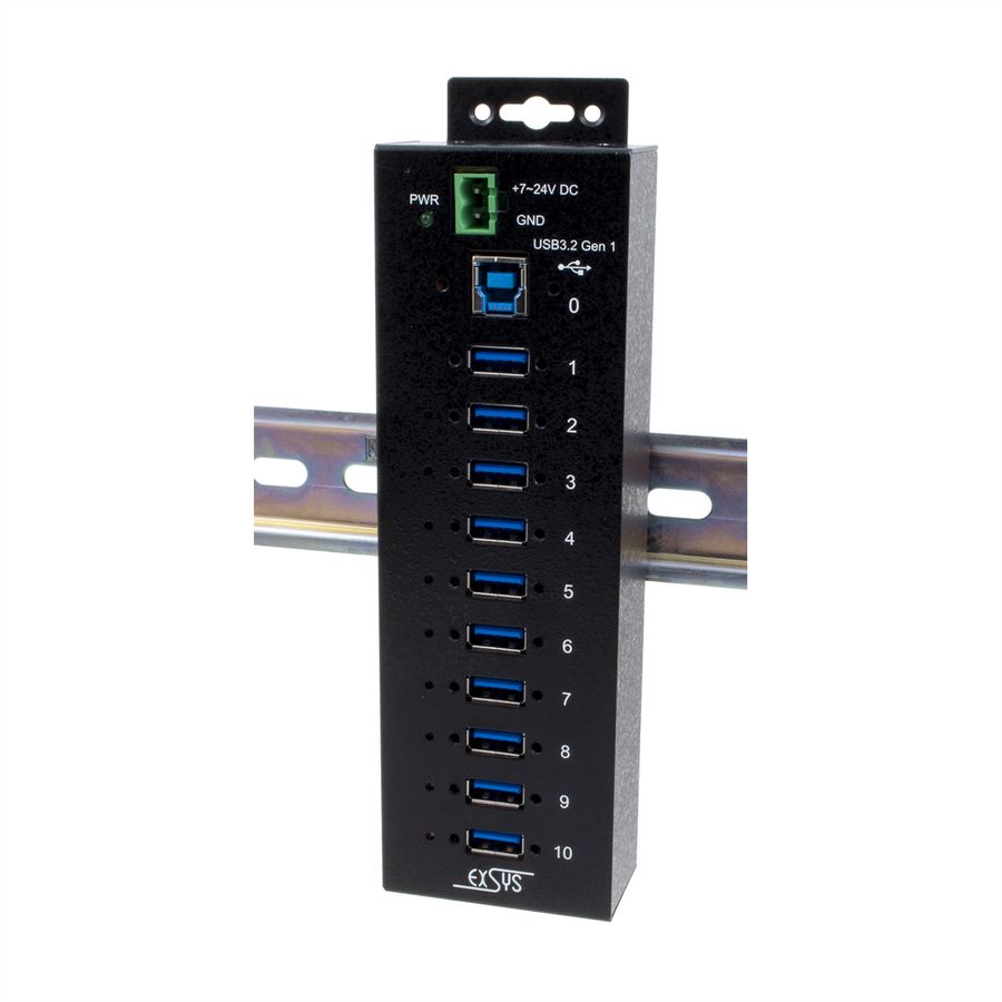 EXSYS EX-1510HMVS Hub métallique USB 3.2 Gen1 à 10 ports, protection de surtension 15KV ESD