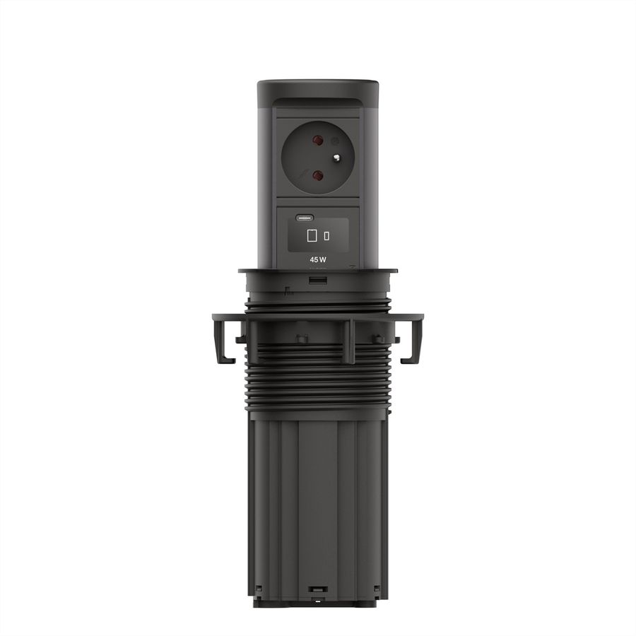 BACHMANN ELEVATOR2 1xUTE 1xUSB C, Chargeur sans fil 15W RAL9005 0,5m ISV