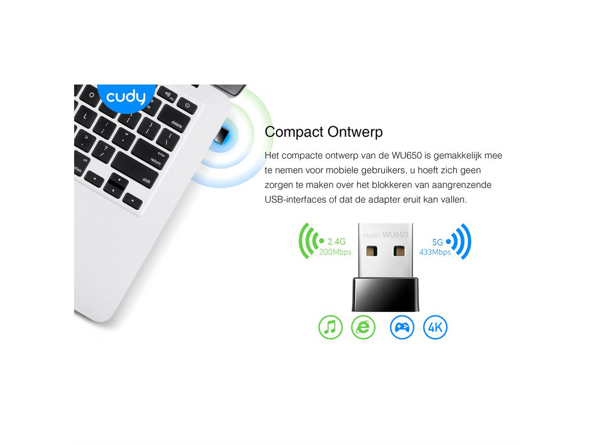 CUDY WU650 AC650 Adaptateur WiFi Mini USB