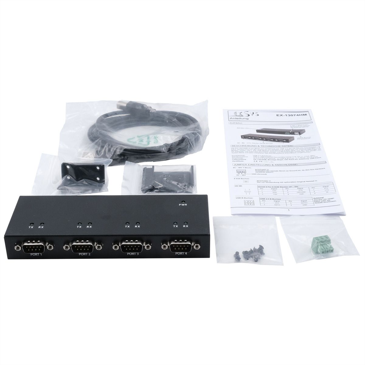 EXSYS EX-13074HM USB 2.0 vers 4 ports série RS-232 Boîtier métallique Kit de puces FTDI