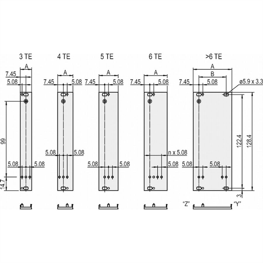 SCHROFF Plug-In Unit Face avant en U pour poignée trapézoïdale statique, 3 U, 10 CV, 2,5 mm, alu, face vue anodisée, face d'appui conductrice