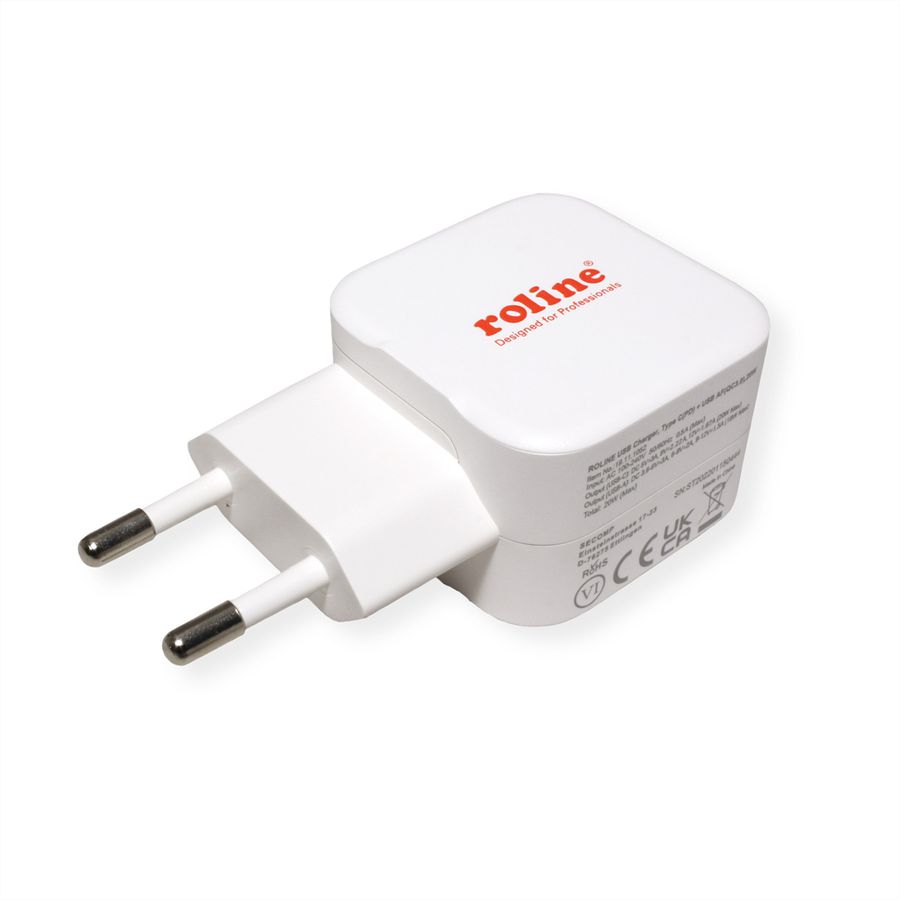 ROLINE Chargeur USB avec prise Euro, 2 ports, 1x QC3.0 A + 1x C (PD), 20W