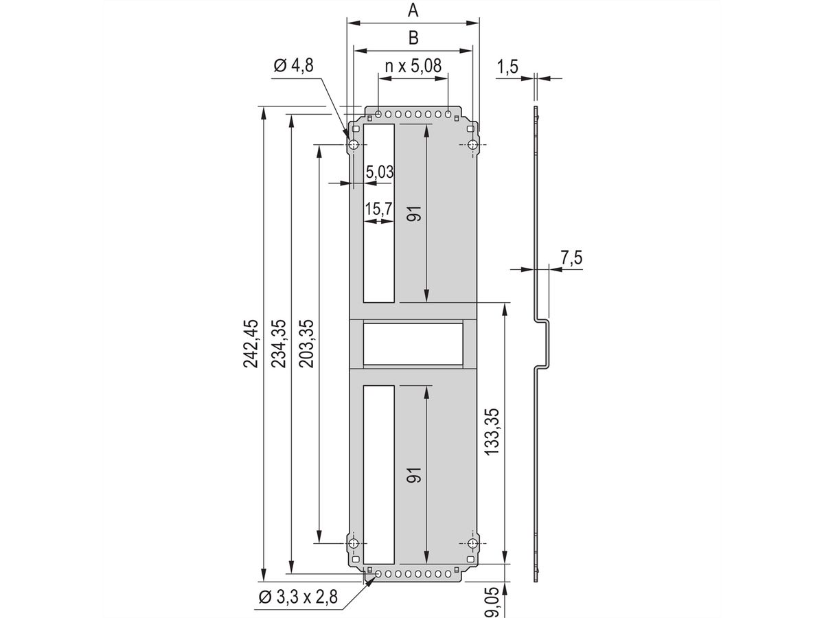 Unité enfichable de type cadre SCHROFF, panneau arrière, découpe pour un connecteur, 6 U, 28 HP