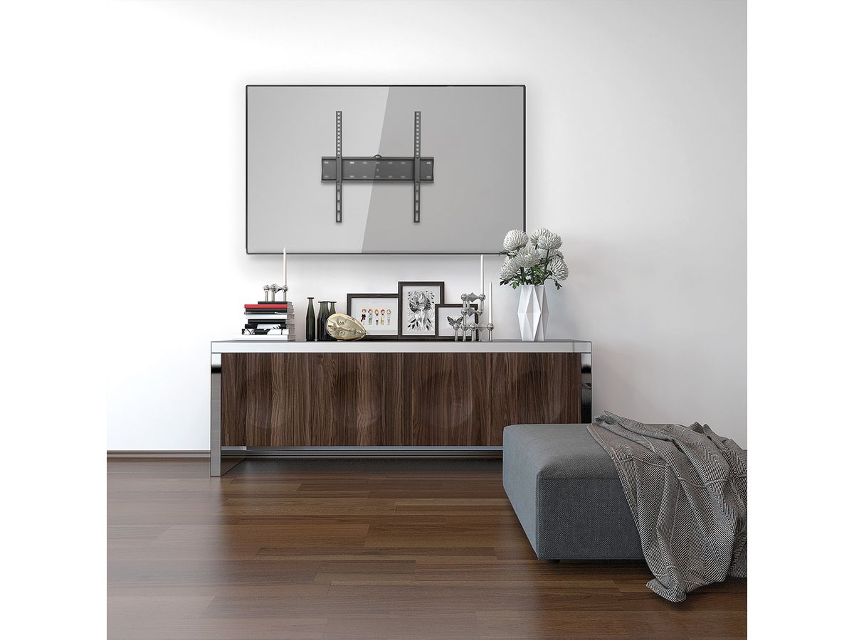 VALUE Support mural TV, distance murale de 80 mm, inclinable,  <304,8cm/120, <120kg , noir - SECOMP France