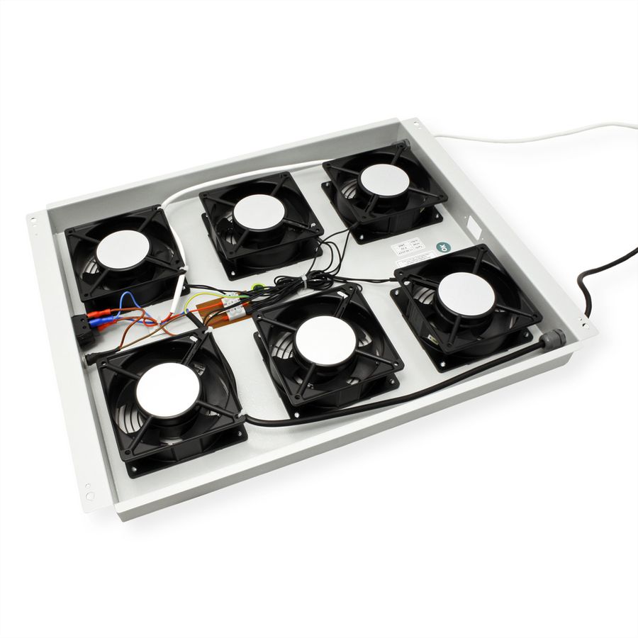 ROLINE 19" Unité de ventilation de toit, 6 ventilateurs, Thermostat pour baie serveur, grise
