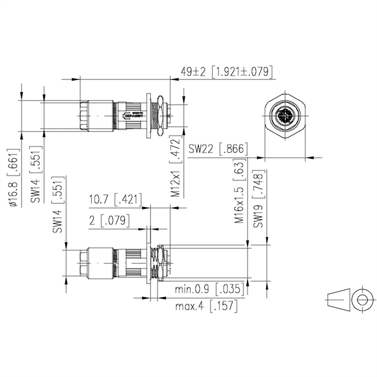 METZ CONNECT M12 connecteur codage X IP67, à confectionner sur site avec bride