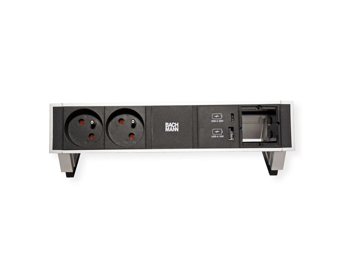 BACHMANN DESK2 2xUTE 1xUSB A&C 22W 1xCM 0,2m GST18 INOX