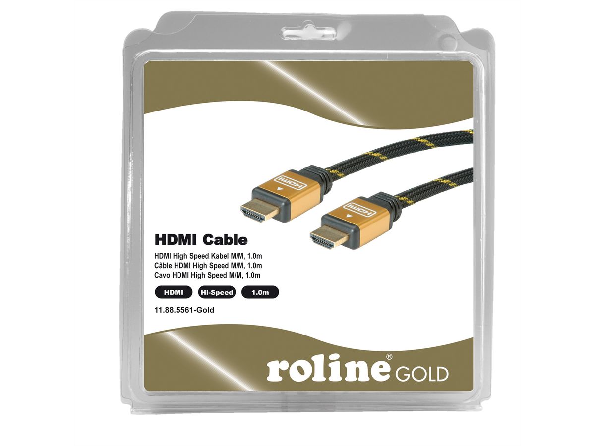 ROLINE GOLD Câble HDMI High Speed, M-M, Retail Blister, 1 m