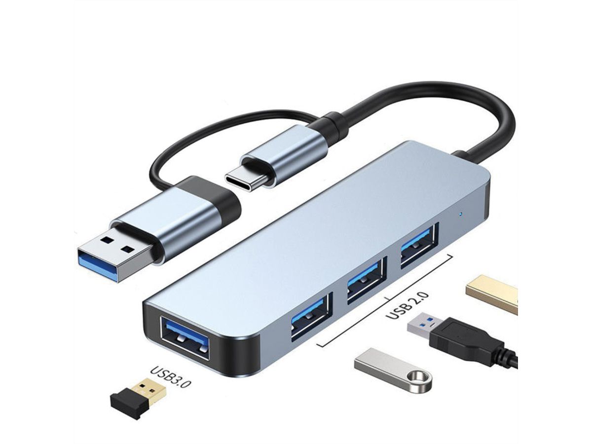 VALUE Hub métallique 4 ports type A, (1x USB 3.2Gen1 + 3x USB 2.0), câble de raccordement type A+C