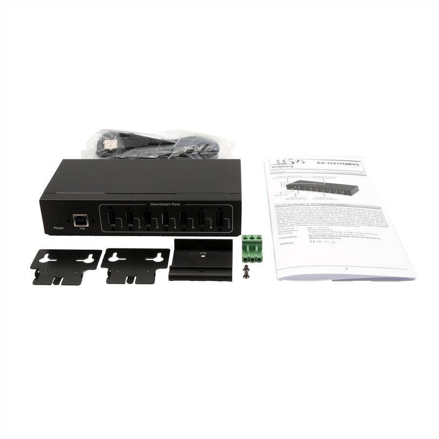 EXSYS EX-11217HMVS HUB 7 ports USB 2.0 métal avec alimentation 5V/2A Genesys Chipset