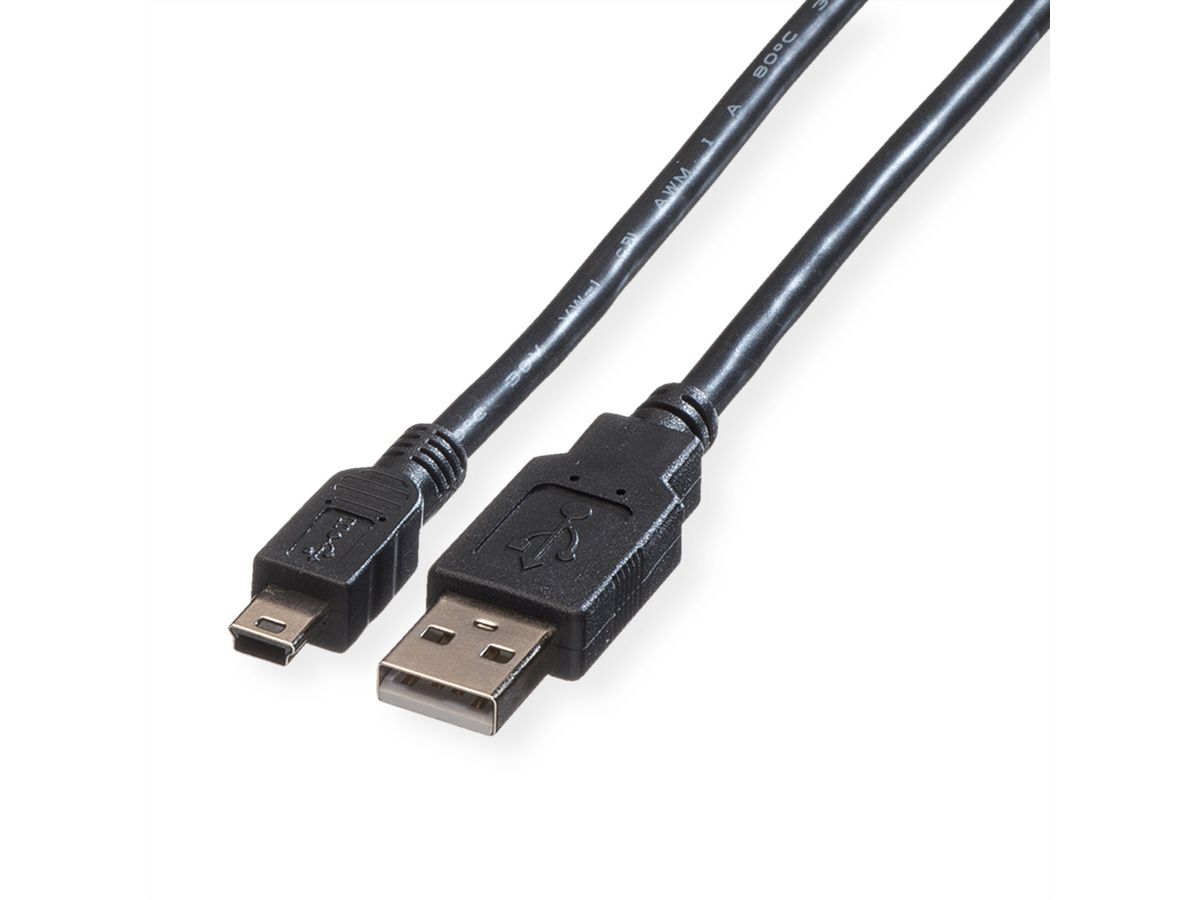 ROLINE Câble USB 2.0, type A - mini 5- broches, noir, 1,8 m