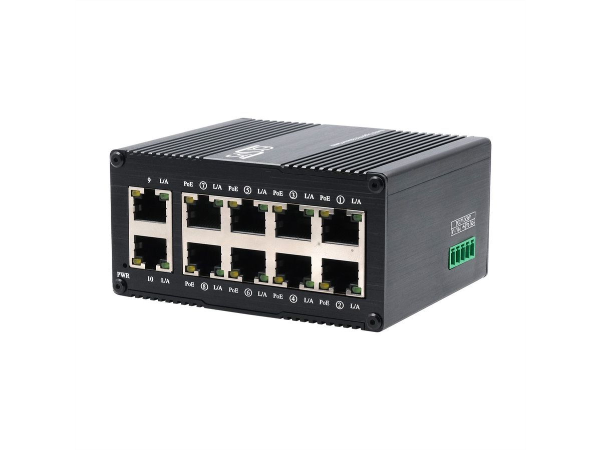 EXSYS EX-62026PoE Mini-commutateur Gigabit PoE industriel à 10 ports, 8x PoE + 2x 10/100/1000Tx