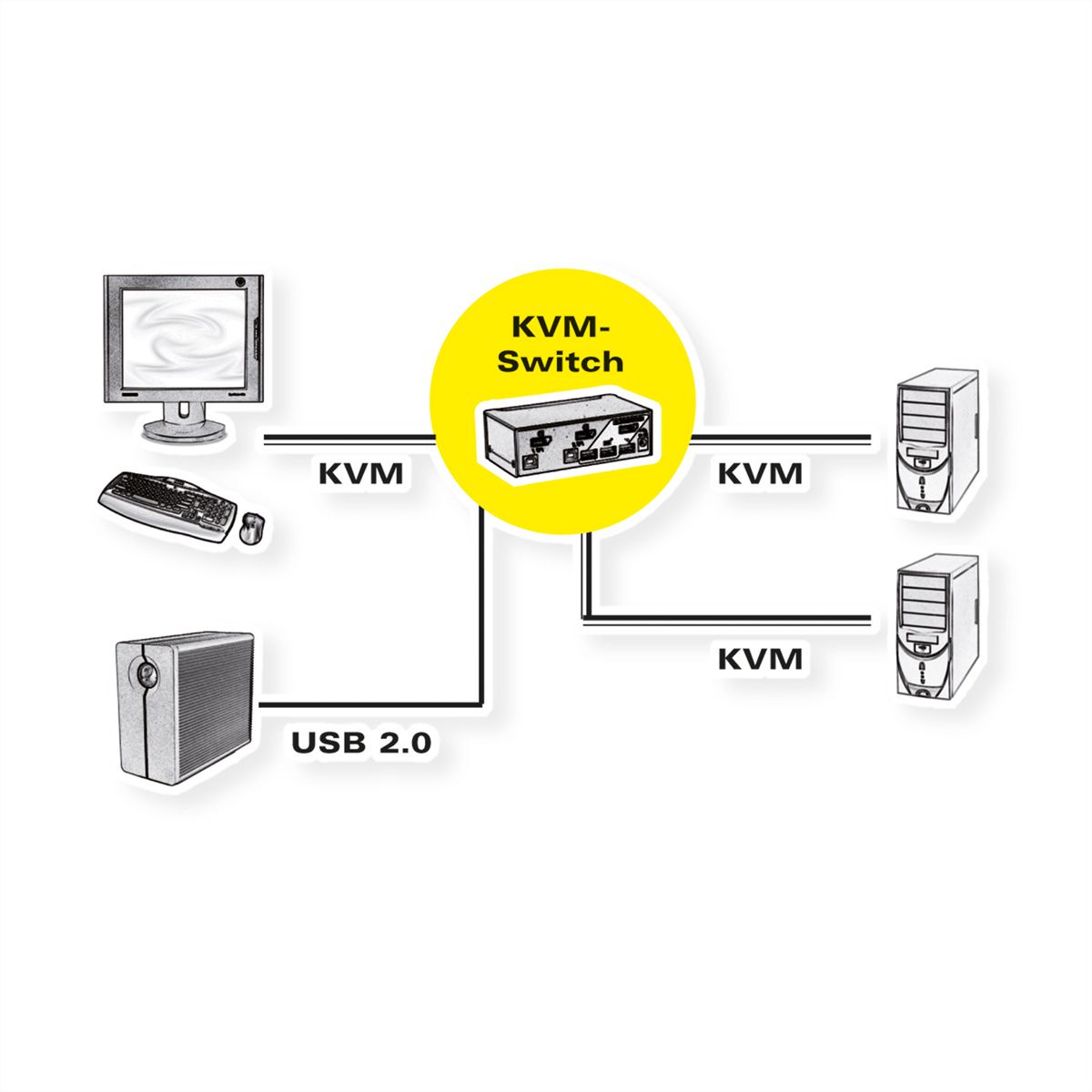 ROLINE Switch KVM DisplayPort, 1 Utilisateur - 2PCs