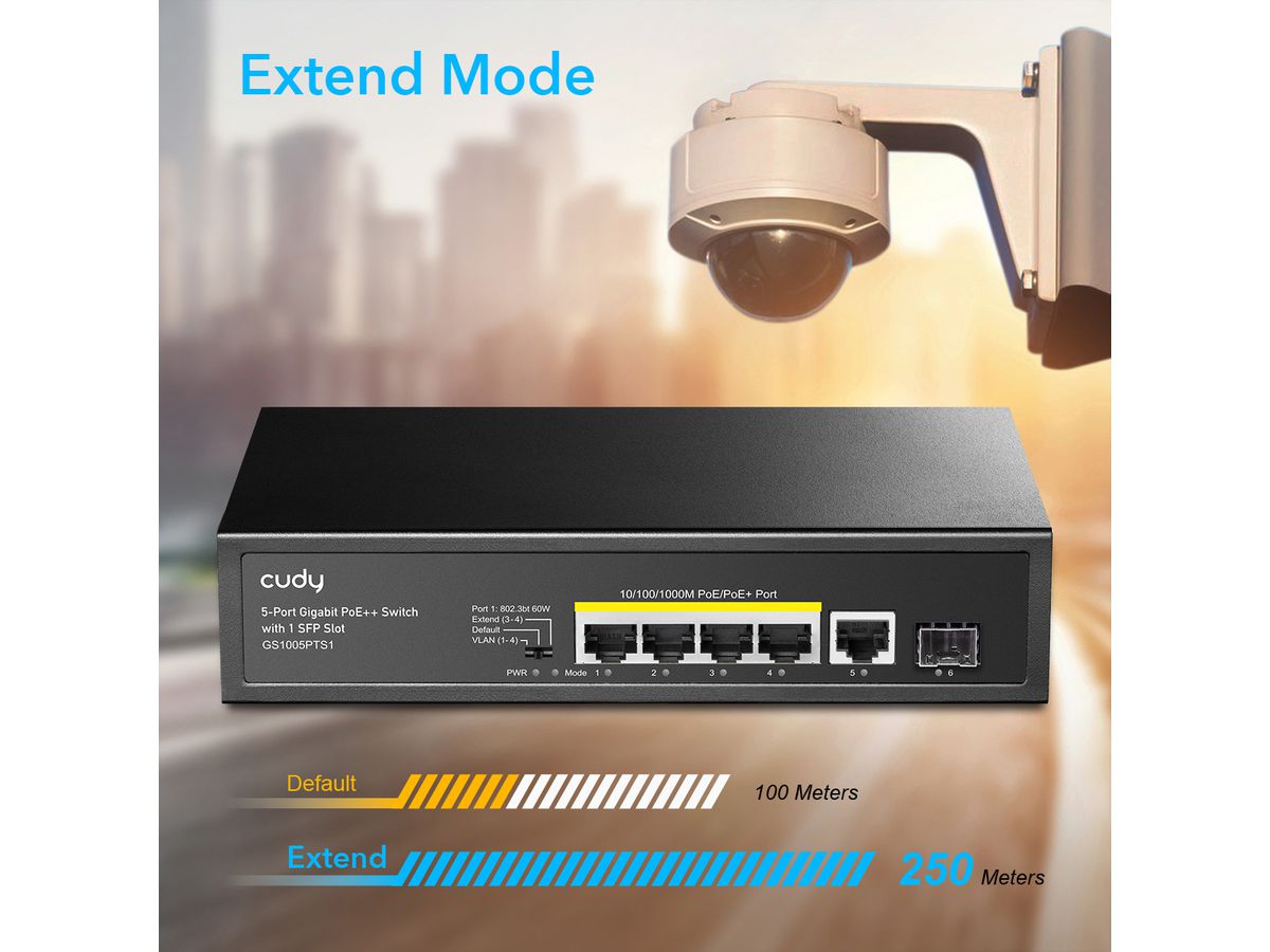 CUDY GS1005PTS Switch 5 ports Gigabit PoE+, 1x SFP 120W
